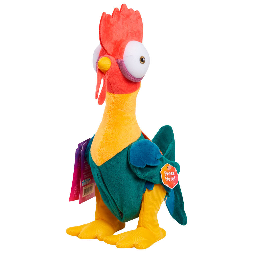 Approximate size: 25cm. Press Hei Hei's left wing to hear his funny crowing and watch him dance his way into your heart! This adorable rooster is made of super-soft fabric and is ready to accompany you on your next trip to the island. Powered by 3 AA batteries (included).