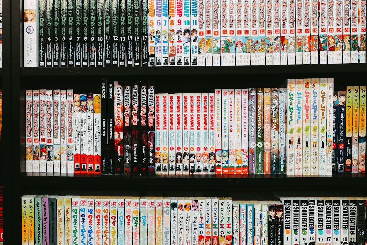 assorted-title books on rack