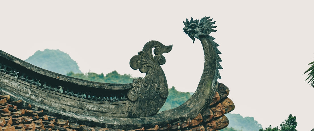 a close up of a roof with a bird on it