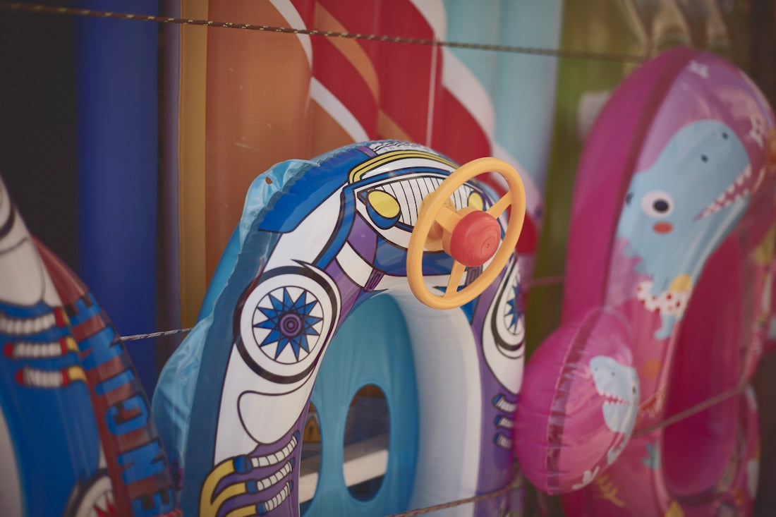 a close up of a bunch of toys on a wall