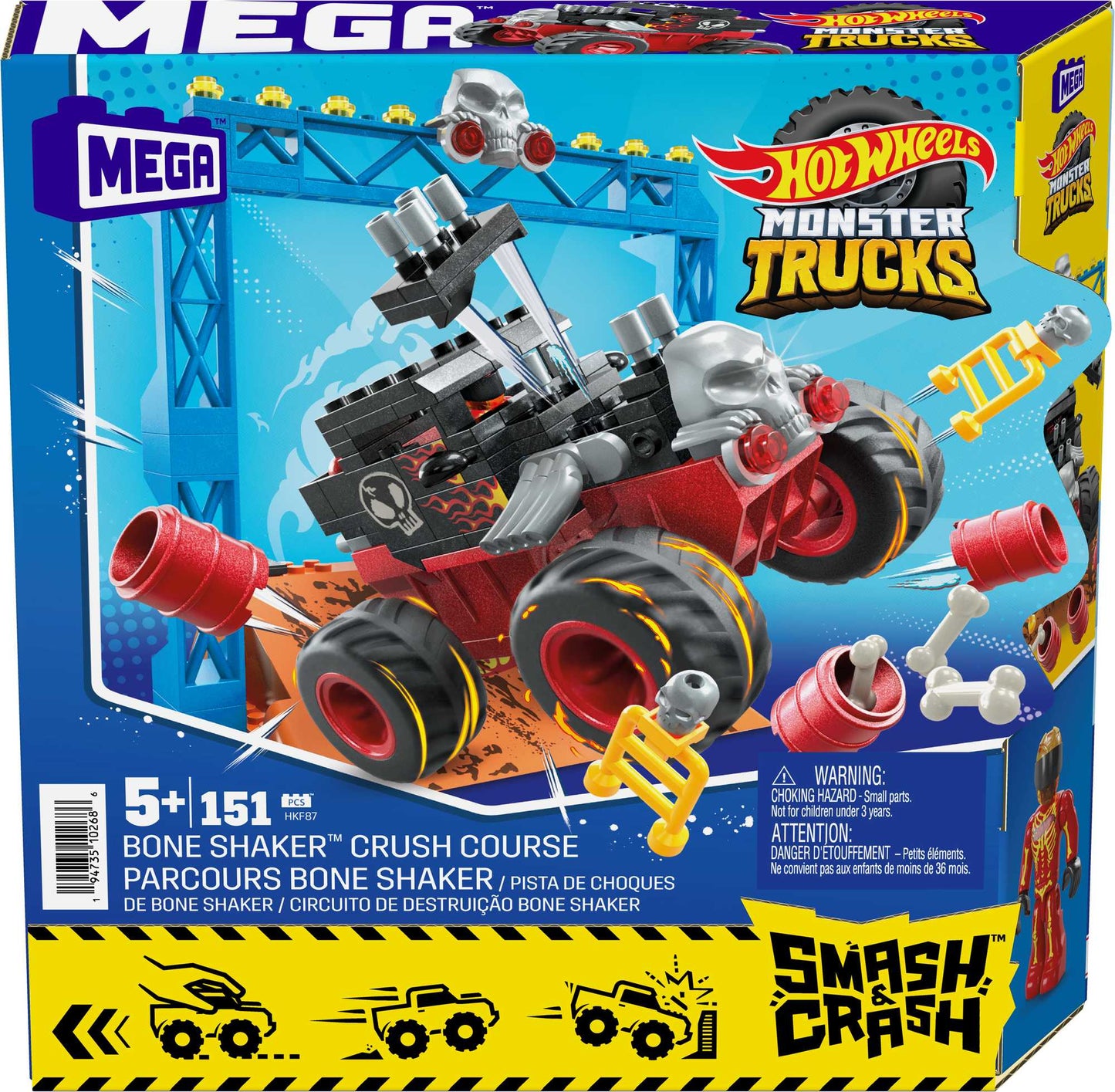 Hot Wheels Monster Trucks Bone Shaker Crush Course MEGA Construx
