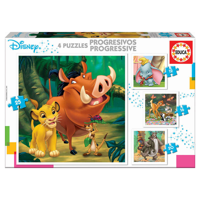 Disney Djur Pussel - Dumbo, Bambi, Lejonkungen & Dschungelboken 12-16-20-25 bitar