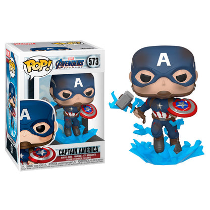 Funko POP Marvel Avengers Endgame Captain America Figur med Skadad Sköld & Mjolnir
