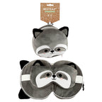 Relaxeazzz Raccoon Rund Resekudde och Ögonmask