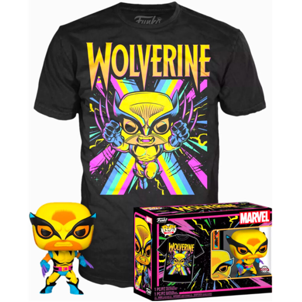 Set figure POP & Tee Marvel Wolverine Black Light Storlek M