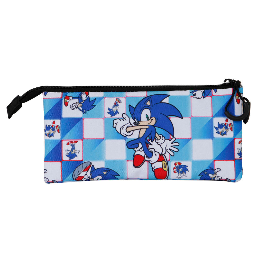 Size: 23x7x11cm. Rectangular pencil case with three compartments for your belongings. The two outer pockets open with the main zip and the third one with its own zipper.