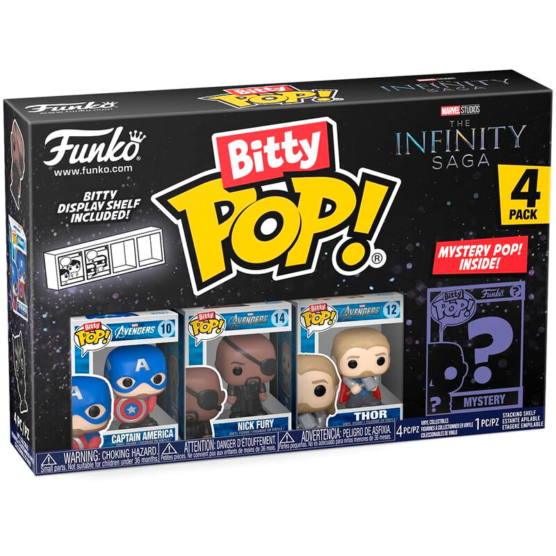 Your favourite Pops! have been shrunk into Bitty Pops! Expand your collection with this assortment of Bitty Pop! figures featuring your most beloved cartoon characters! Each 4-pack comes with one rare or hyper rare mystery Bitty Pop! to complete the series. Bitty Pops! are packaged in hard acrylic cases with detachable bottom lids. Detachable bottom lids double as acrylic bases