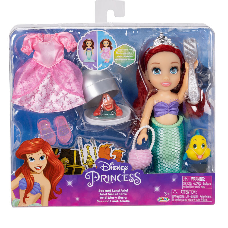 Size: 15cm. With different accessories to turn Ariel into a sea mermaid or an earthly princess.
