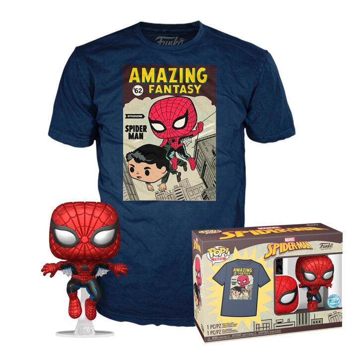 Set figure POP &#38; Tee Marvel Spiderman Comic Cover Storlek XL