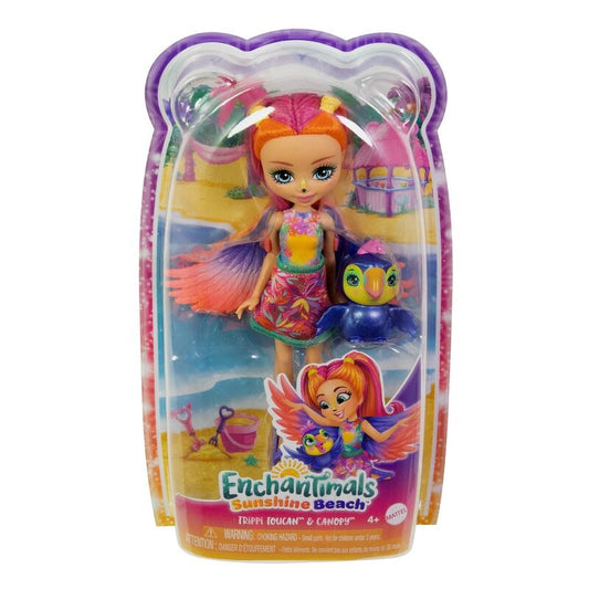 Age: +4 years old. Size: 15cm. The Trippi Toucan doll comes with a pet that attaches to her arm so they are always together. She has super-coloured hair