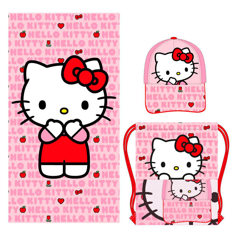 Hello Kitty Set: Handduk + Väska + Keps