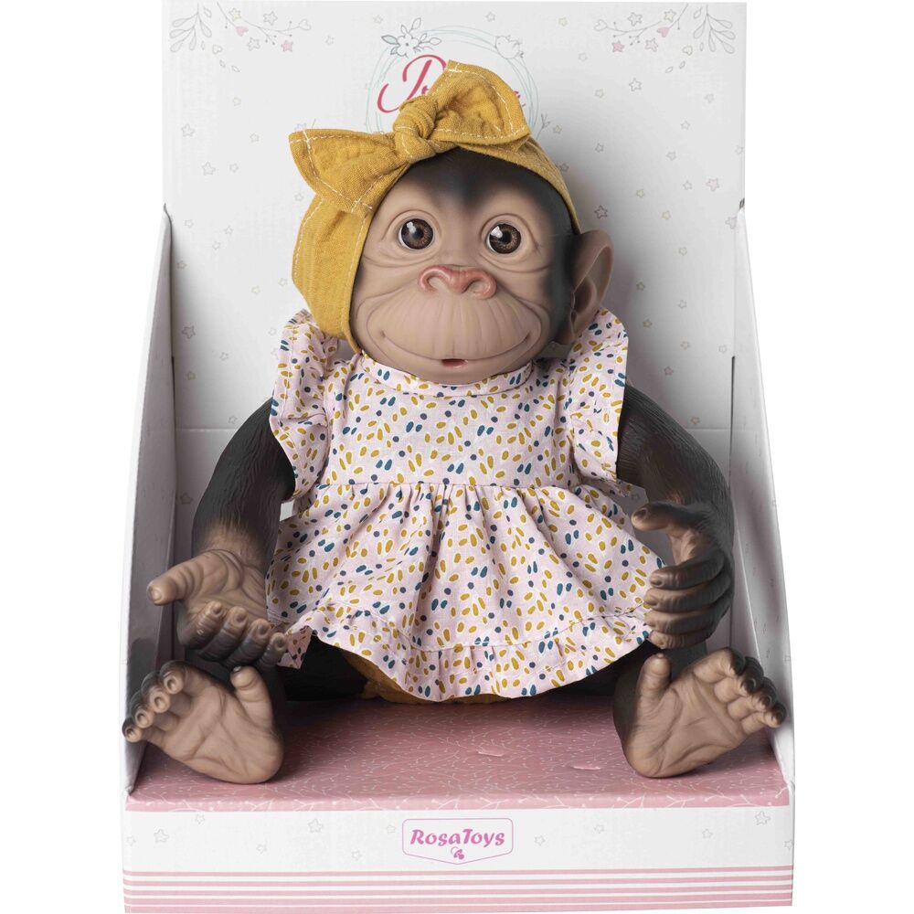 Reborn Baby Doll Monkey i Rosa Klänning och Gult