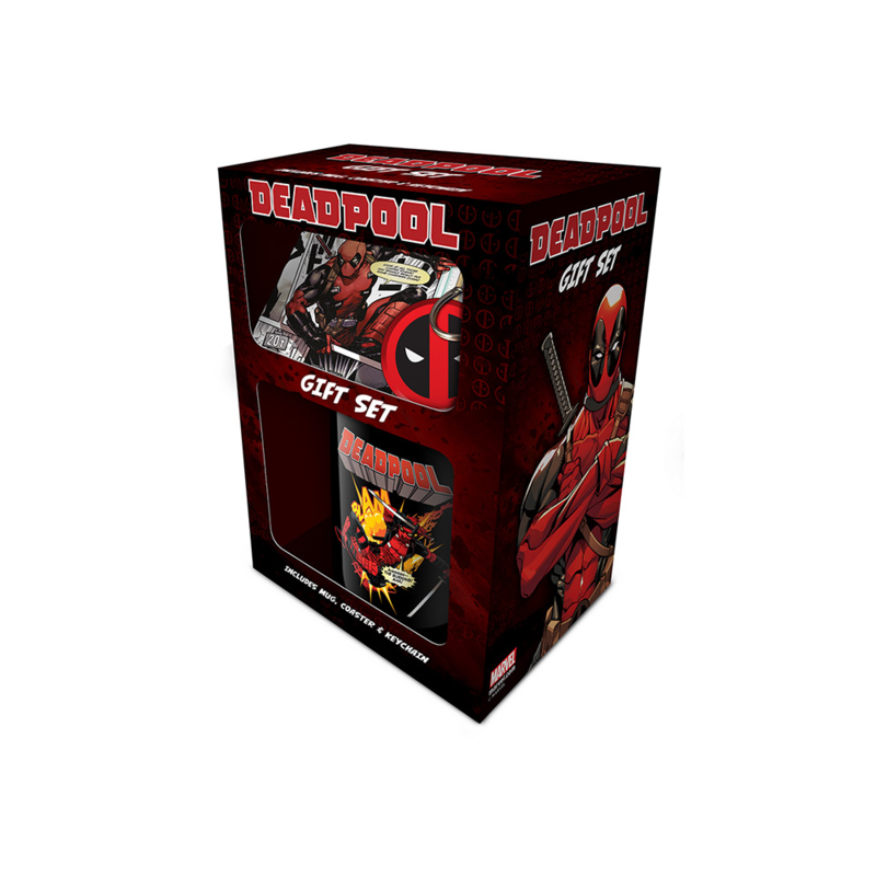 Marvel Deadpool Mug, Nyckelring och Coaster Set