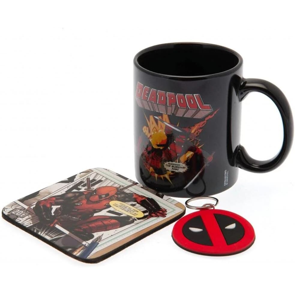 Marvel Deadpool Mug, Nyckelring och Coaster Set