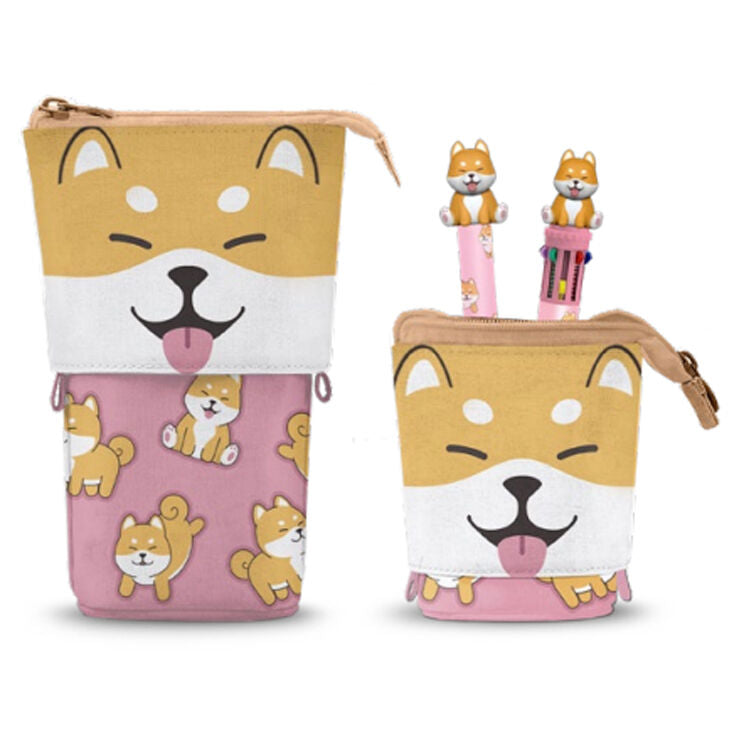 Oh My Pop! Shiba Pennfodral med Penna i 10 Färger och Utstrykbar Penna