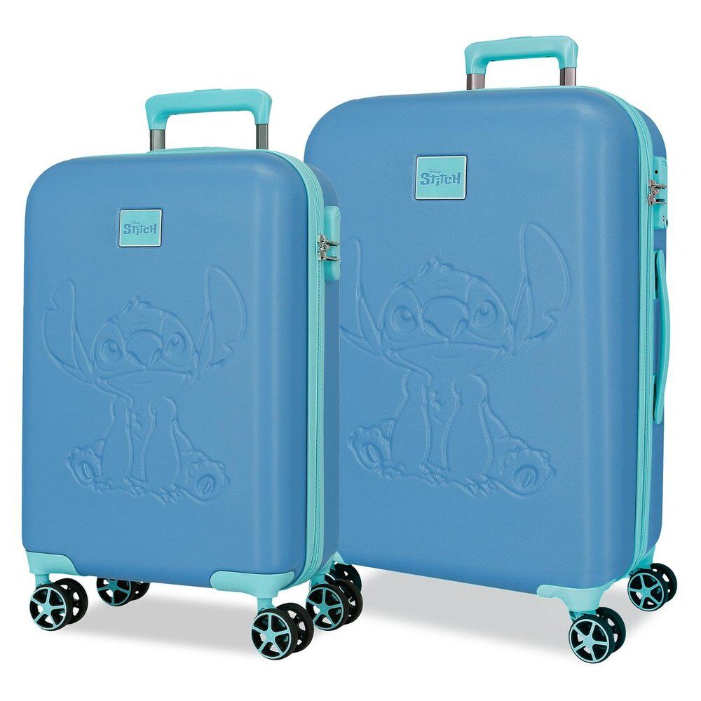 Disney Stitch Blå ABS Pack 2 Ryggsäck med Hjul Resväskor