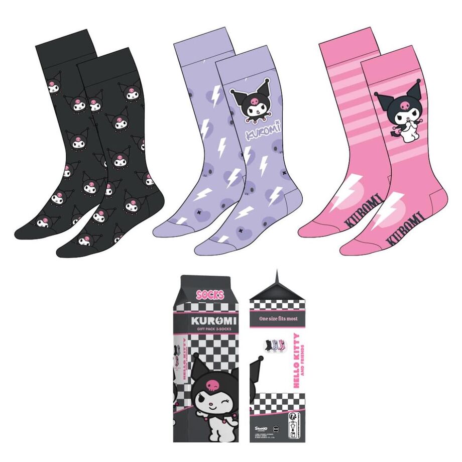 Hello Kitty Kuromi Pack med 3 vuxensockor