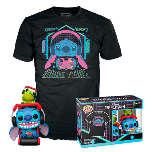 Set figure POP &#38; Tee Disney Stitch Gamer Stitch with Frog Storlek L