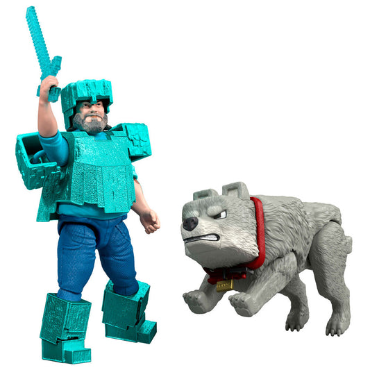 Minecraft The Movie Steve & Wolf Figur Set