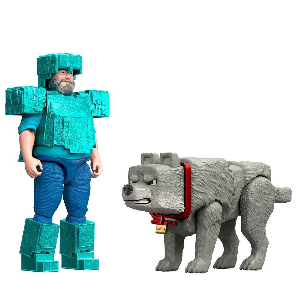 Minecraft The Movie Steve & Wolf Set - 2 Figurer