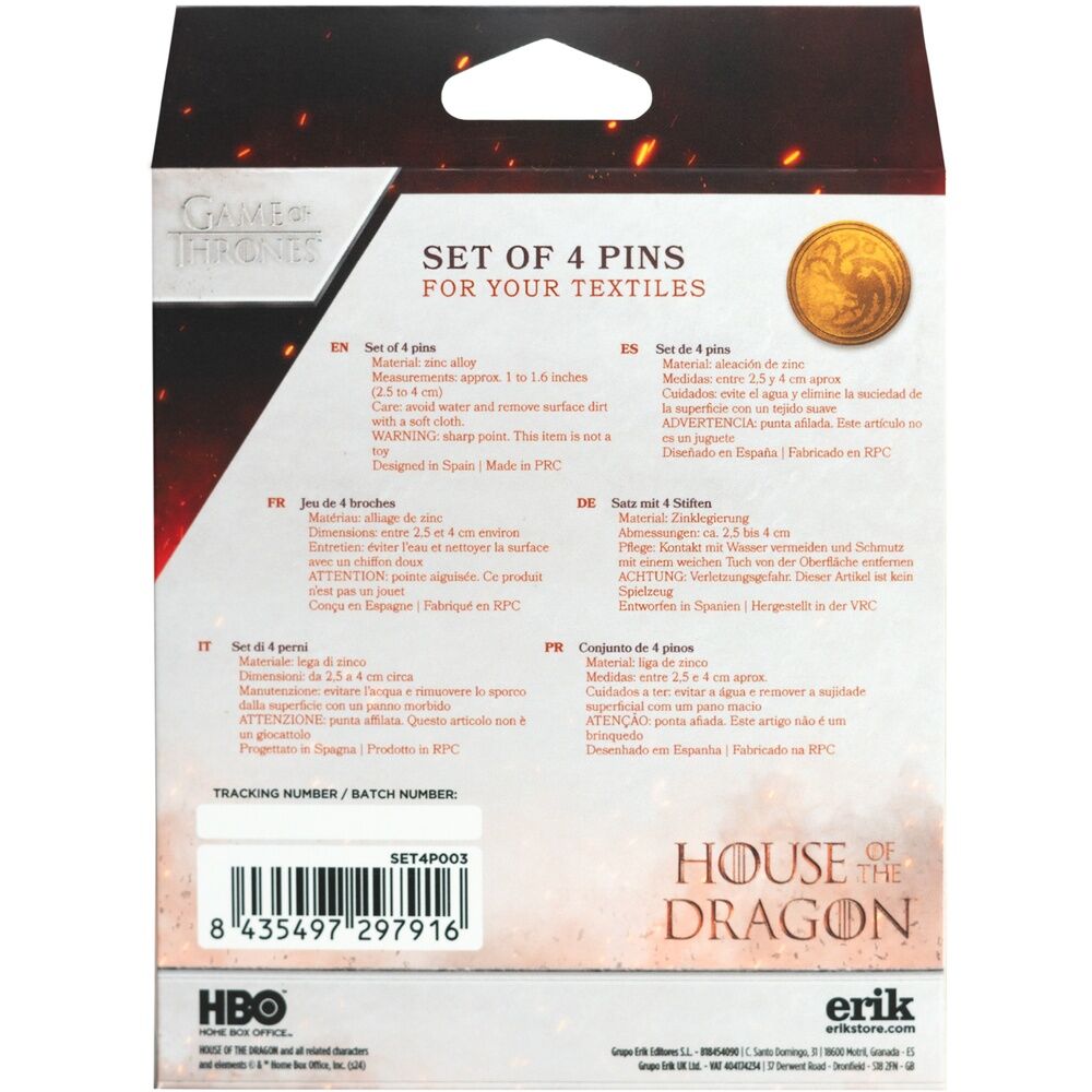 Game of Thrones House of the Dragon 4 pin set