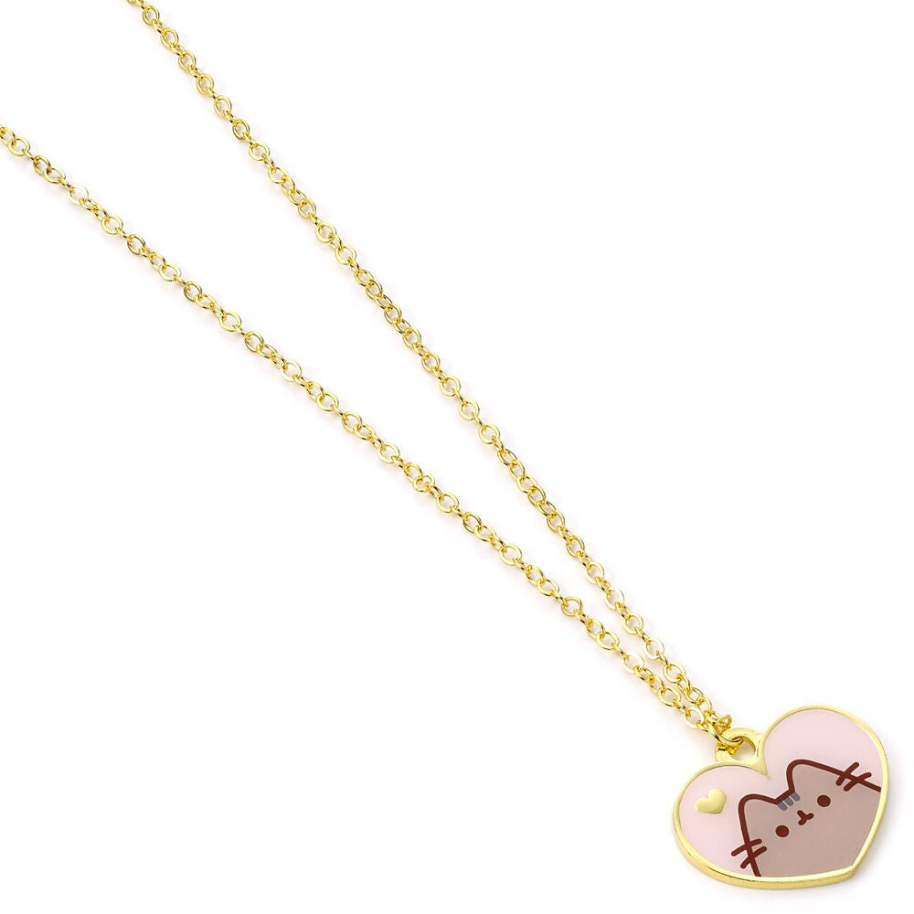 Pusheen Halsband i Rosa Emalj och Guldhjärta