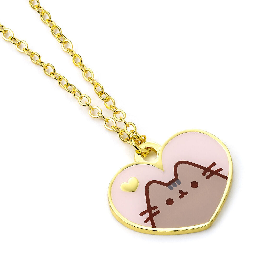 Pusheen Halsband i Rosa Emalj och Guldhjärta