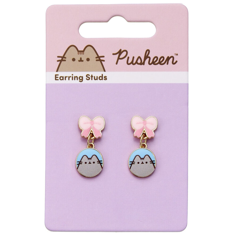 Pusheen Links Örhängen - Söt Design med Rosa Bows