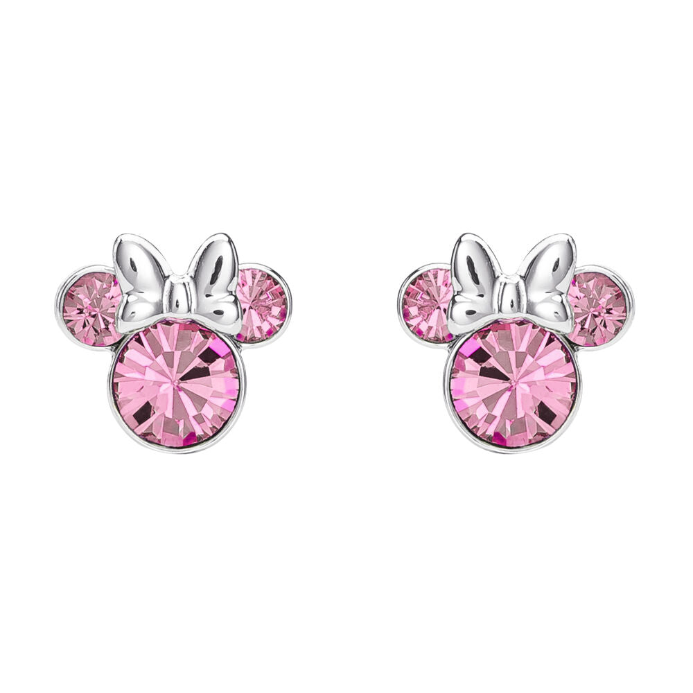 Disney Minnie Örhängen i Silver med Rosa Kristaller