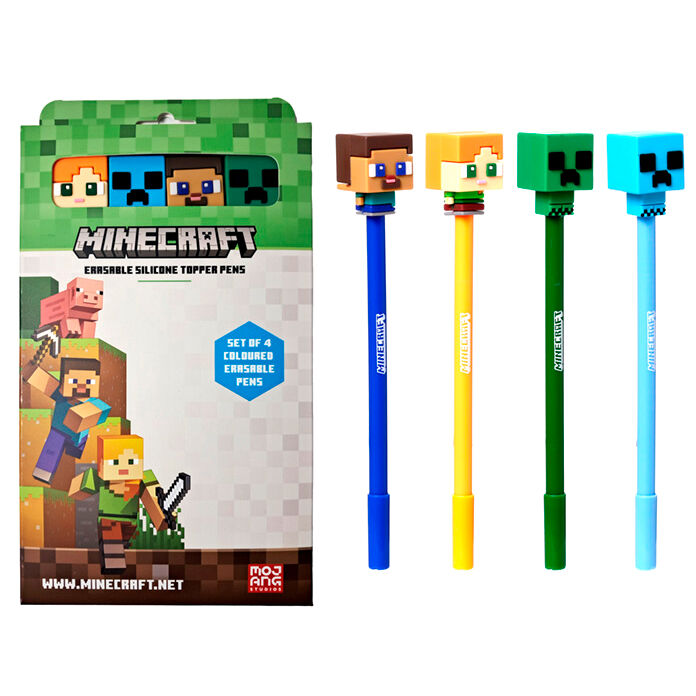 Minecraft set av 4 färgade suddbara pennor