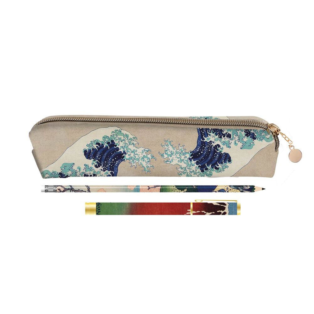 The Great Wave of Kanagawa Hokusai Set Pennfodral + pen + pencil