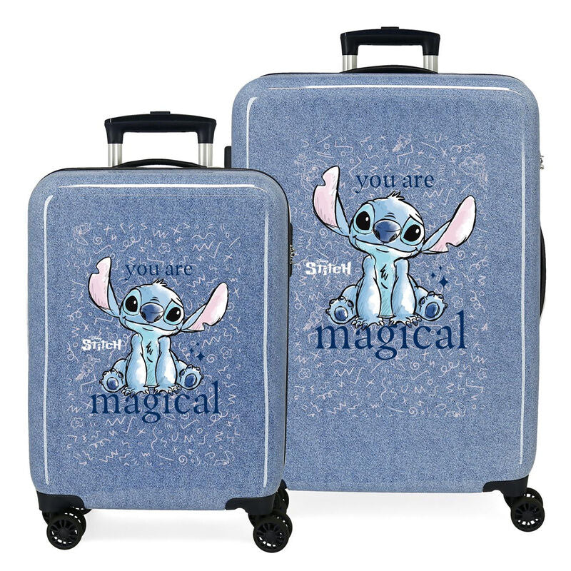 Disney Stitch Du Är Magisk Set 2 ABS Ryggsäck med Hjul Resväskor 55-65cm