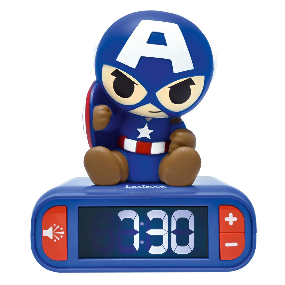 Marvel Avengers Captain America 3D Nattlampa Väckarklocka