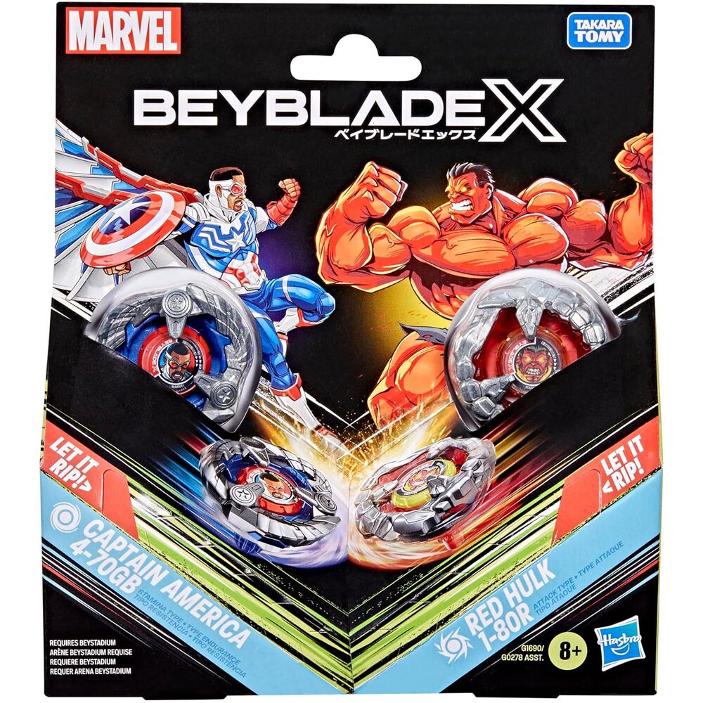 Beyblade X Captain America 4-70GB & Red Hulk 1-80R kit spel