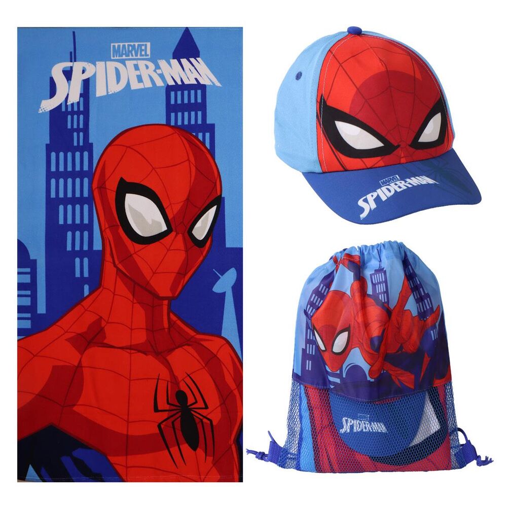 Marvel Spiderman Handduk + Väska + Keps Set