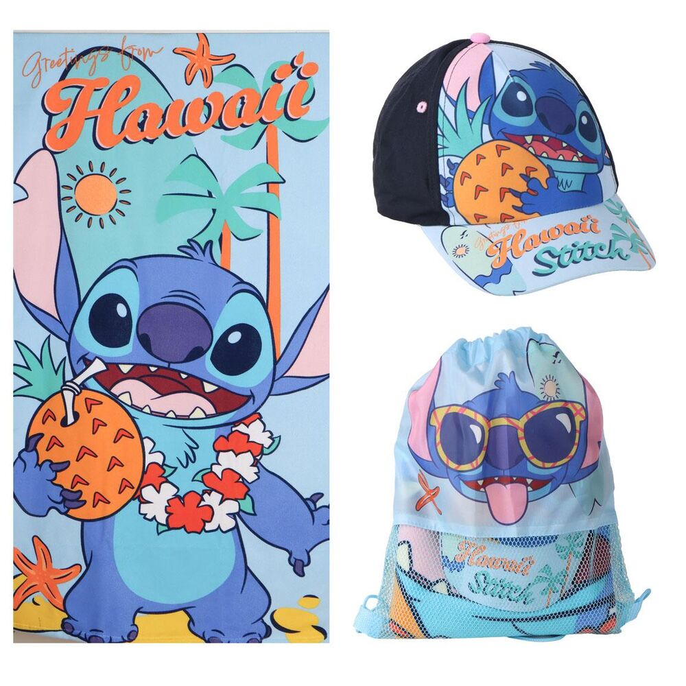 Disney Stitch Handduk + Väska + Kapsats Set