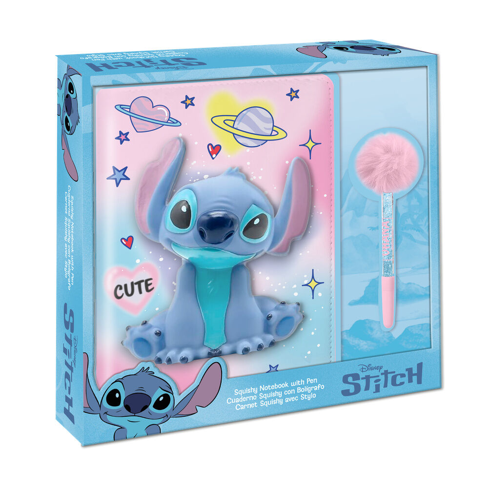 Disney Stitch Squshy Anteckningsblock + pompom pen